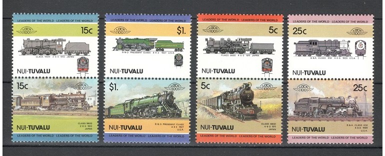 NUI TUVALU 1985 - TRENURI, LOCOMOTIVE - SERIE DE 8 TIMBRE - NESTAMPILATA - MNH / trenuri392
